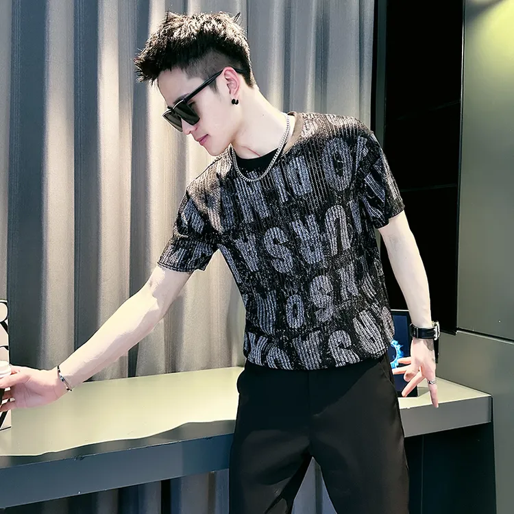 满印字母短袖t恤男夏季薄款半袖体恤2025新款休闲痞帅高级感上衣