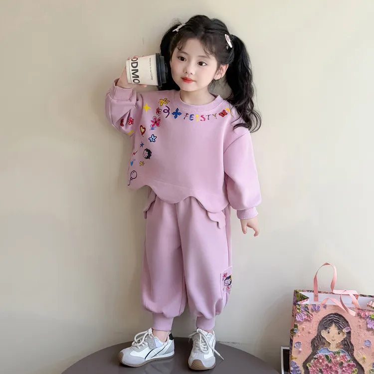 炸街女童套装秋季2025新款洋气儿童秋装宝宝巨好看波浪卫衣两件套