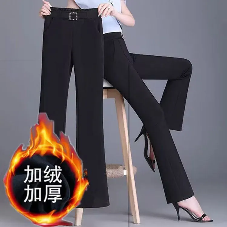 秋冬加绒微喇西装裤女高腰显瘦修身百搭弹力舒适垂感休闲阔腿裤女