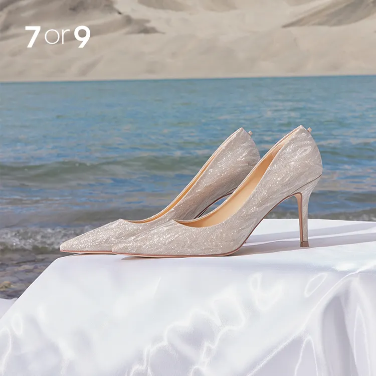 7or9【婚鞋】时尚百搭新娘鞋高跟鞋女结婚法式不累脚浅口单鞋人鱼姬