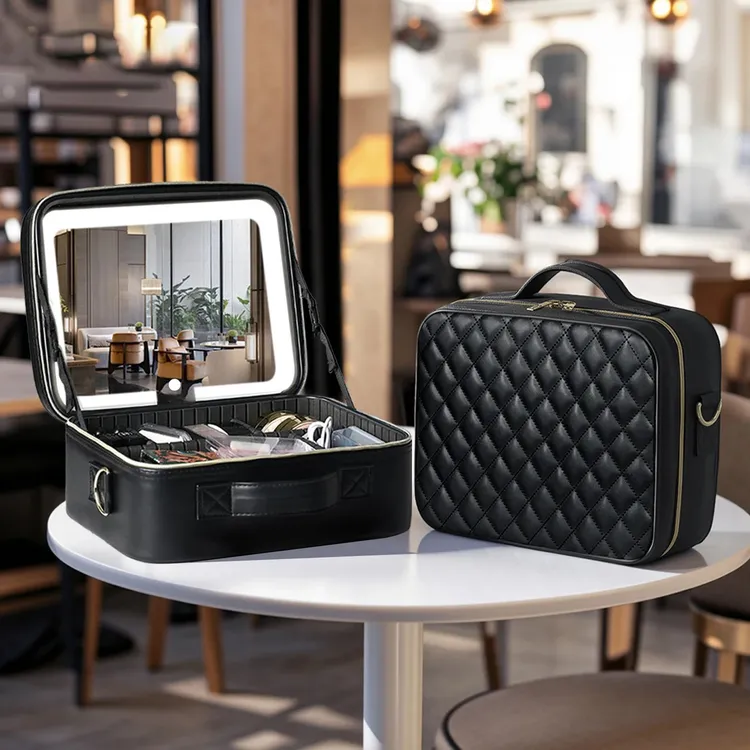 时尚高端化妆箱化妆师专业化妆工具箱旅游出差方便携带配LED镜灯