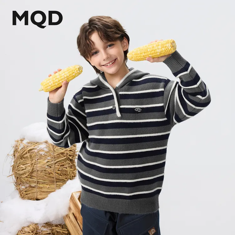 【艺术系列】MQD男童25冬新款学院风连帽经典条纹毛衣9654W0755
