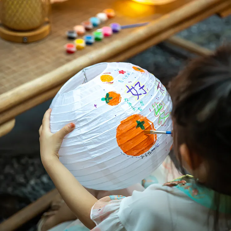 中秋节装饰创意手绘古风小灯笼幼儿园涂鸦绘画diy手工灯笼材料包