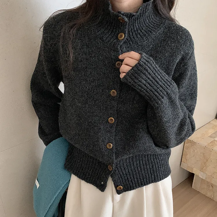 女士秋冬纯羊毛衫时尚百搭针织羊毛开衫气质慵懒高领保暖羊毛衫