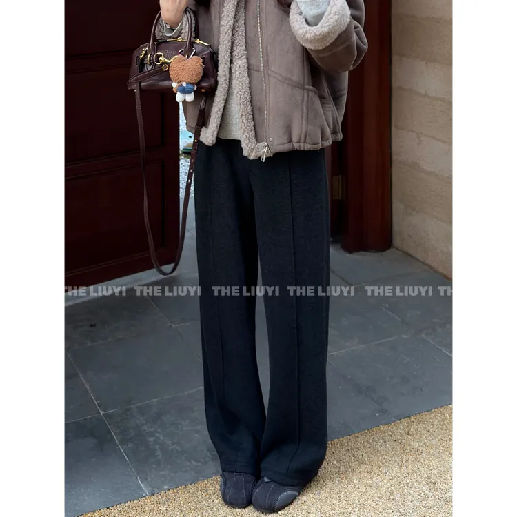 【LIUYI】真丝羊毛裤~桑蚕丝羊毛冬季加绒显瘦窄版休闲裤51124A8