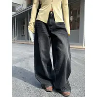 【Littledry不油】宽松型慵懒阔腿裤显瘦高腰牛仔裤弯刀裤休闲复古