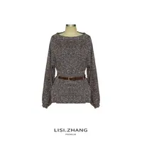 LISI.ZHANG--【一字领针织衫】杂色复古时尚设计腰带宽松针织上衣