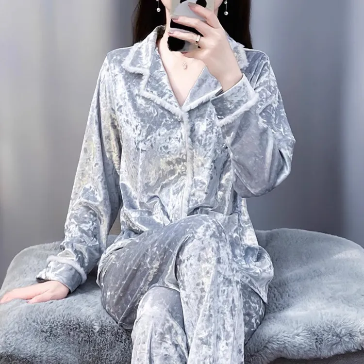 tpvl2025新款金钻绒轻奢睡衣女春秋秋冬家居服套装毛边高级感外穿