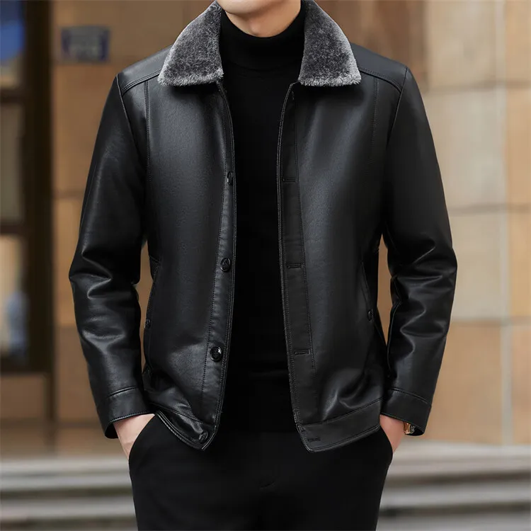 春节爆款帅气保暖皮夹克男士加绒外套保暖冬季加厚