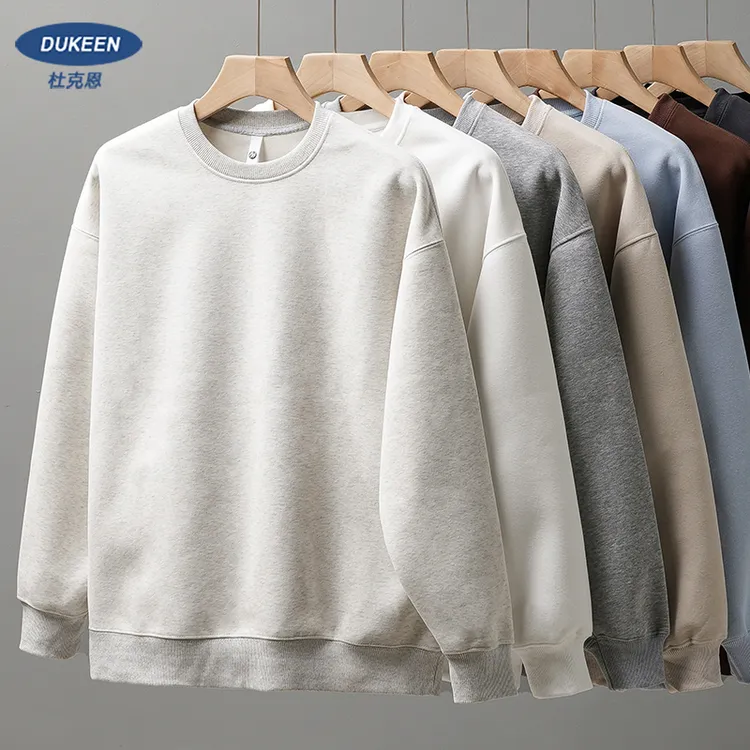 杜克恩460G重磅加绒卫衣男2025秋冬款美式宽松纯色圆领长袖外套潮