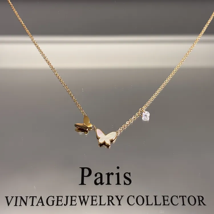 钛钢项链 【肖肖精选】钛钢蝴蝶贝壳吊光时尚女复古风项链饰品小众