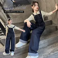 女童牛仔背带裤春秋款2025新款儿童背带裤秋装网红洋气大童吊带裤