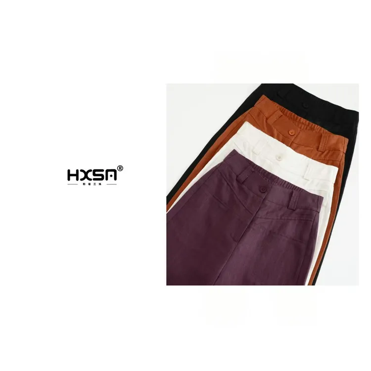 HXSM「人字纹天丝亚麻裤」夏蚕丝高腰舒爽阔腿裤25113