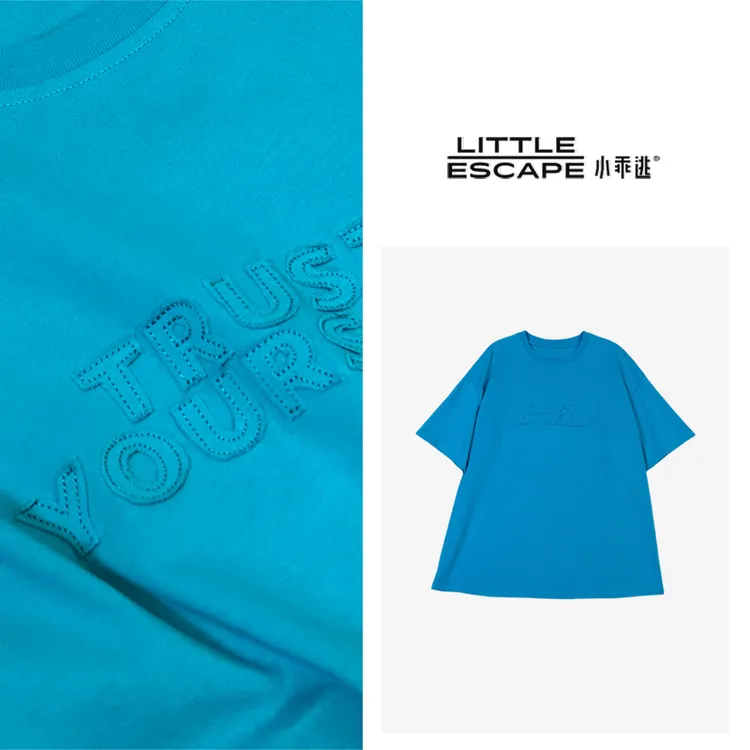 X蓝色T恤字母T恤TR字母短袖夏季孔雀蓝色T恤M8687