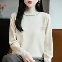 针织毛针织衫中年女士秋冬衫长袖洋气套头时尚烫钻半高领针织衫