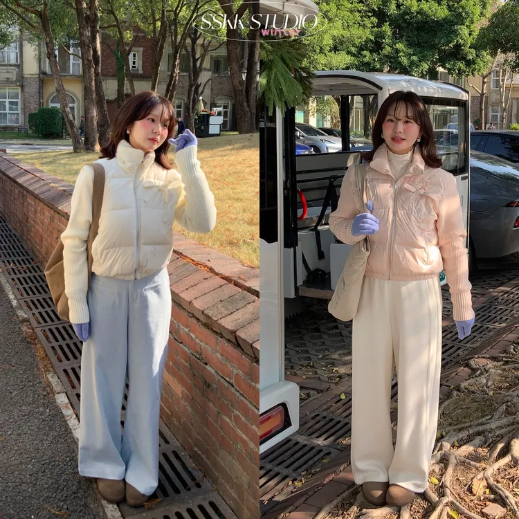 KMZY/KMZY山_山【初雪日记】微胖韩系甜美蝴蝶结毛织拼接棉服外套女