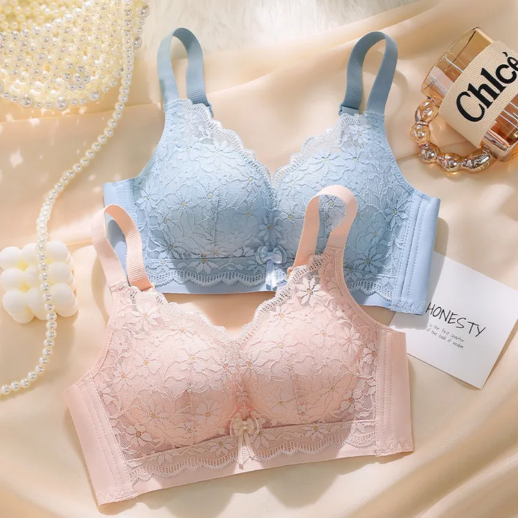 新款内衣女聚拢小胸显大无钢圈调整型收副乳防下垂性感蕾丝文胸罩