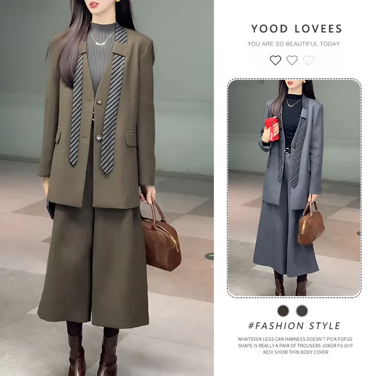2025春秋新款韩版气质显瘦老钱风西装外套上衣阔腿裤高级感两件套