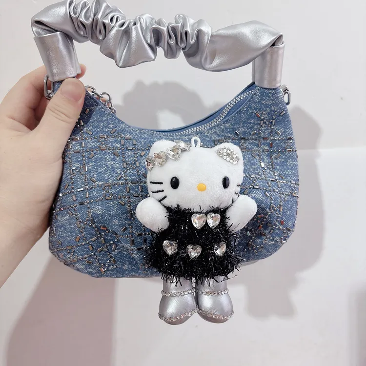 手提式镶嵌甜美风斜挎包重工韩版镶钻米妮包包百搭单肩小包包小众