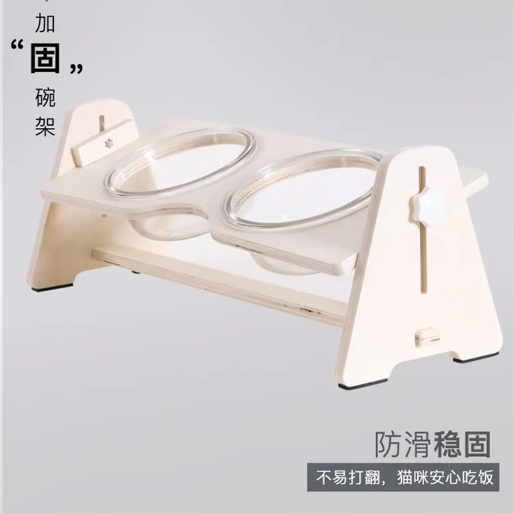 新疆包邮/狗碗猫碗宠物食盆玻璃双碗饮水碗护颈双碗可调整高度