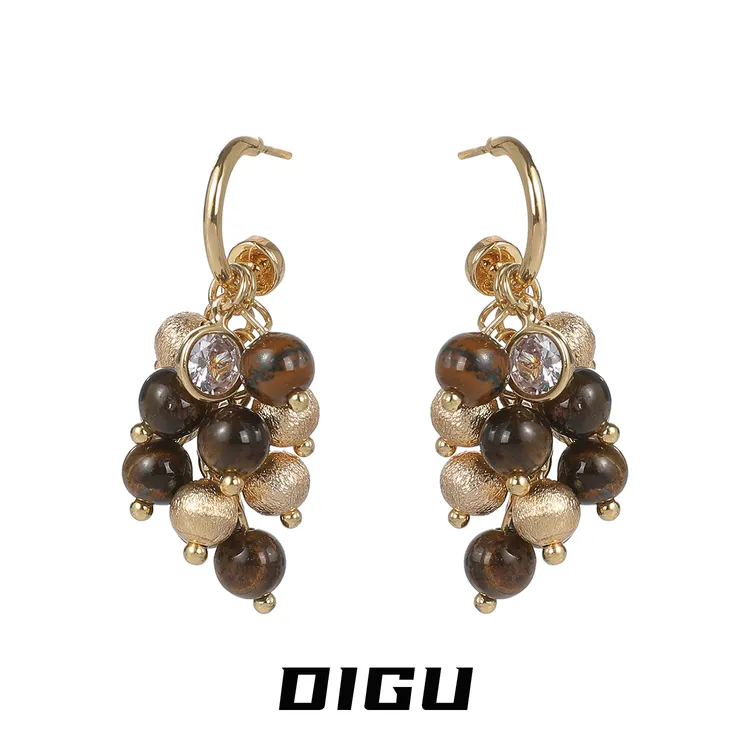 嘀咕家 铜合金亚克力耳饰 美拉德风串珠流苏耳环轻奢珠珠耳钉耳饰