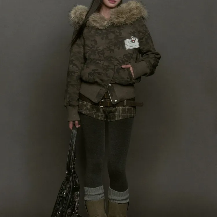 连帽加厚加绒拉链毛领休闲外套女