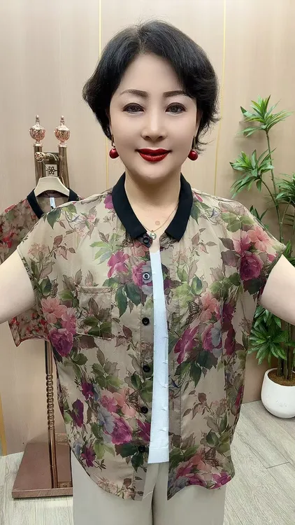 JG#1128花衫 衣长63 中老年女装 夏季超薄开衫妈妈衫