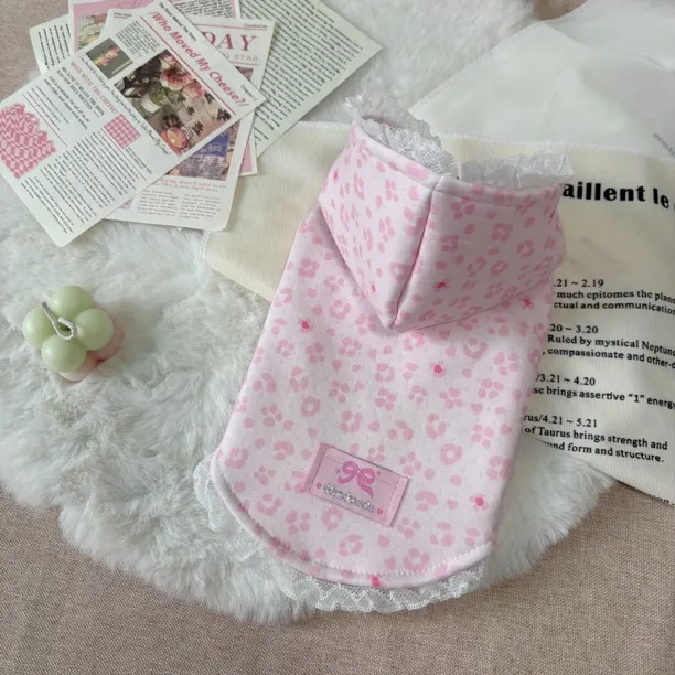 宠物衣服秋冬猫狗豹纹连帽卫衣加绒背心马尔济斯约克夏比熊泰迪