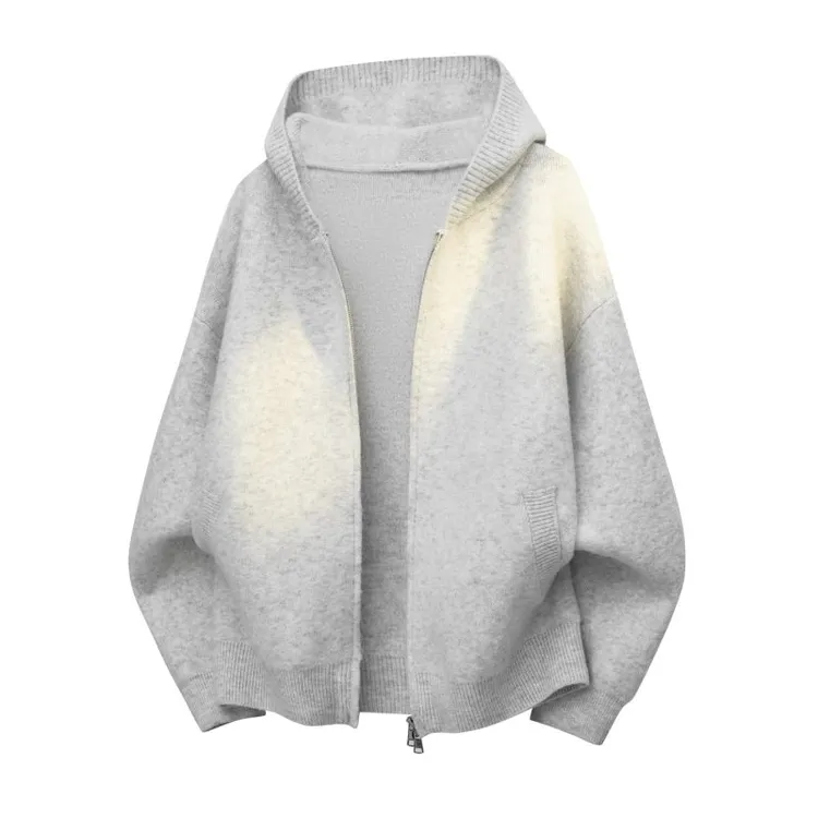 美式复古开衫毛衣男宽松连帽拉链针织衫秋冬高级感情侣线衣外套