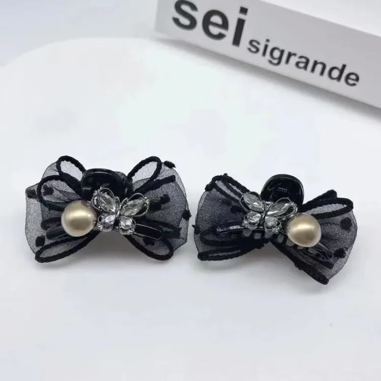 【月蝶】网纱蝴蝶结抓夹女小号侧边碎发刘海发夹气质半扎发发卡头饰