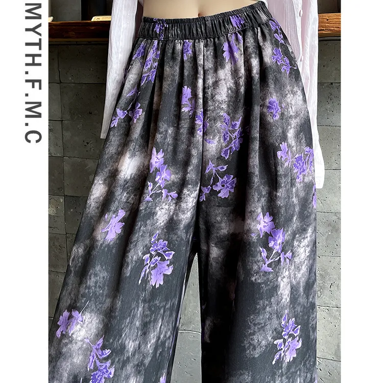 慵懒风扎染山本裤子女夏季薄款2025新款宽松冰丝凉凉防晒阔腿裤