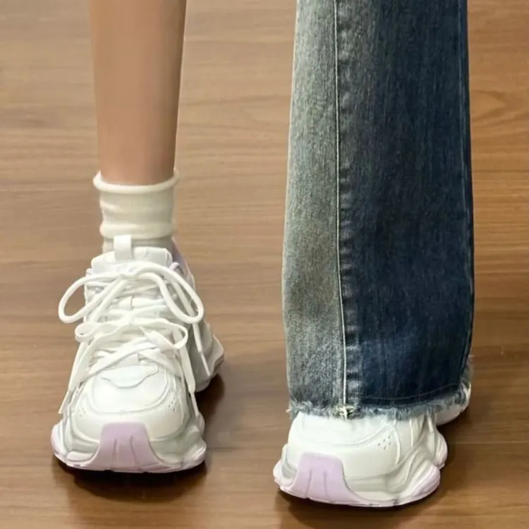 厚底老爹鞋女2025春夏季新款超火小白鞋网面透气休闲运动鞋子