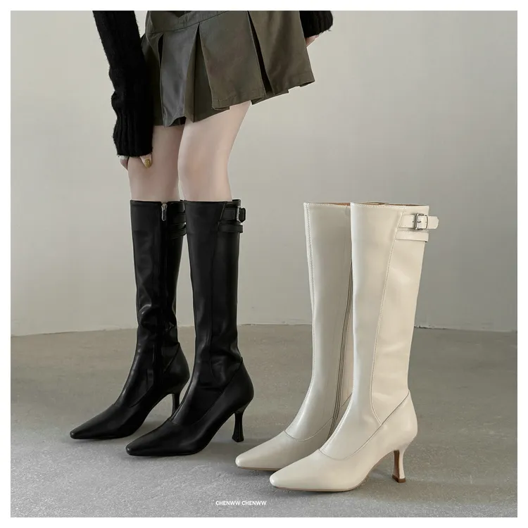 【CHENWW】韩系优雅性感瘦瘦靴高跟尖头高筒靴女百搭显瘦显高加绒