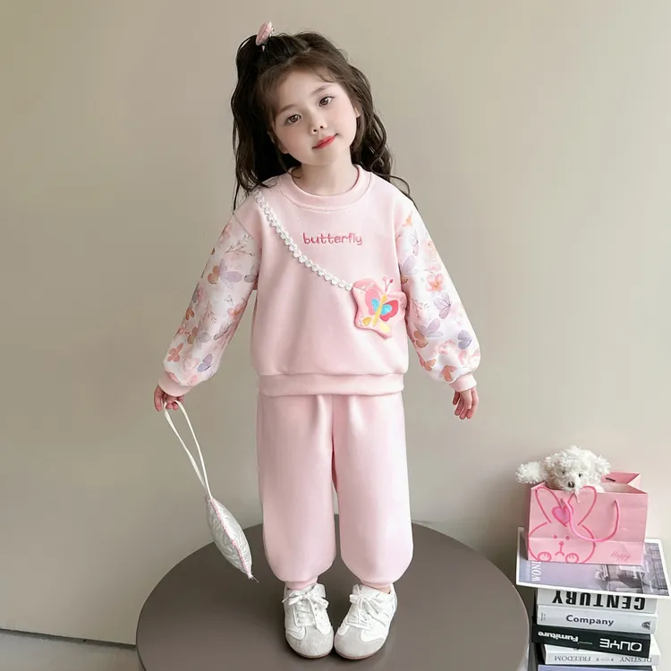 女童秋装套装2025新款儿童蝴蝶卫衣洋气女宝超好看休闲长袖两件套