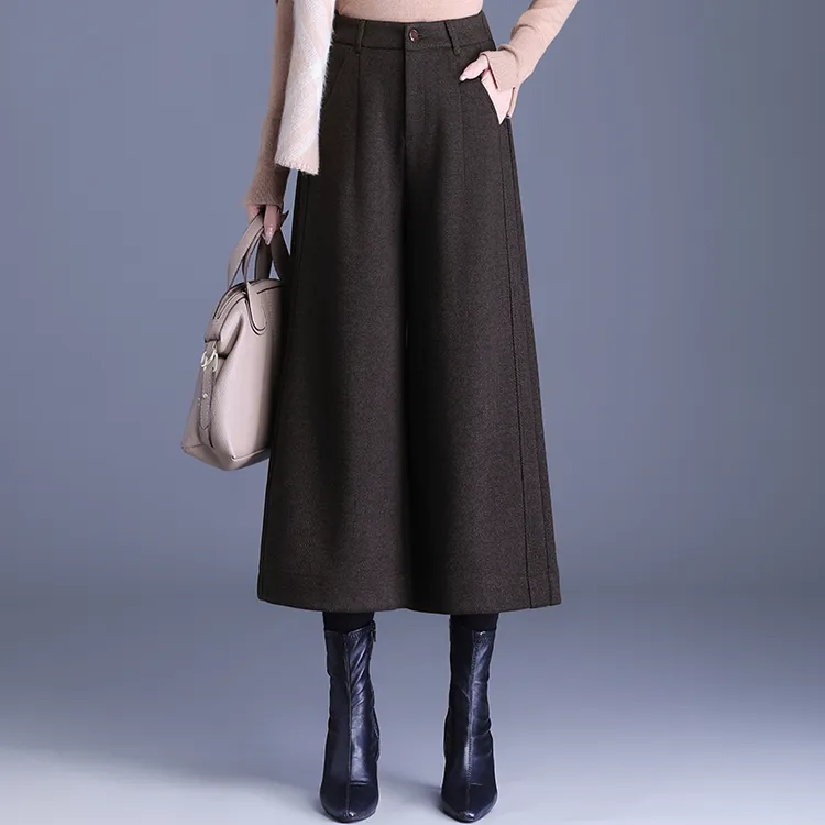 加厚毛呢八分裤阔腿裤女2025年秋冬季新款休闲时尚中裤宽松直筒裤
