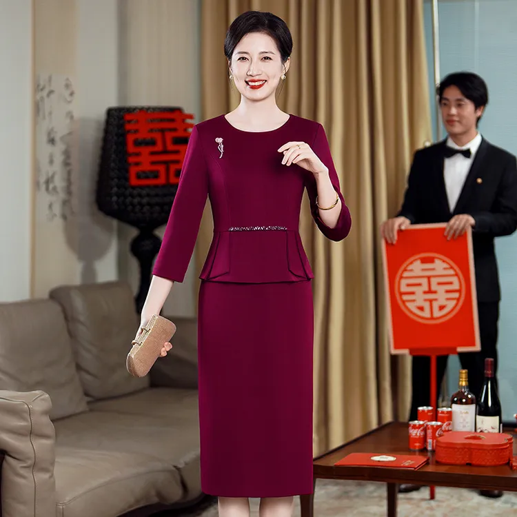 5186-1妈妈婚宴高端礼服高贵年轻款大码遮肚阔太太平时可穿连衣裙