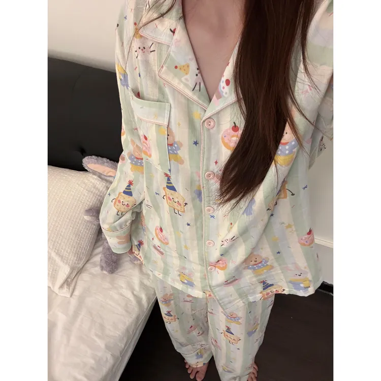 甜美可爱卡通印花云朵棉睡衣女款新款爆款秋季长袖长裤家居服套装