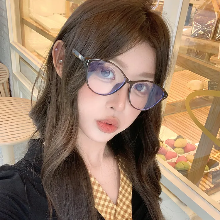 新款猫眼眼镜女潮ins美拉德高级感素颜平光女超轻近视眼镜框