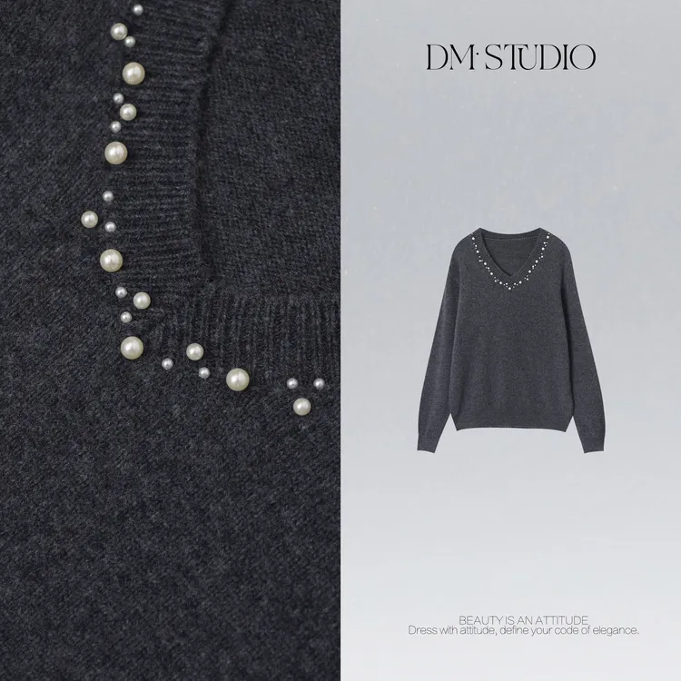 DEDM•STUDIO/精致小众钉珠领羊驼毛+绵羊毛混纺毛衣2512ZZS/WY14