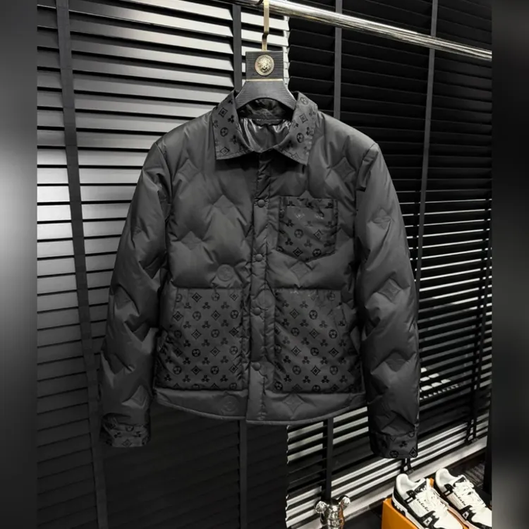2025新款欧货冬季男士棉衣衬衫领时尚压花休闲棉服修身棉衣外套男
