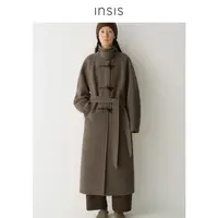 INSISFEMME学院风牛角扣系带长大衣FN25413605