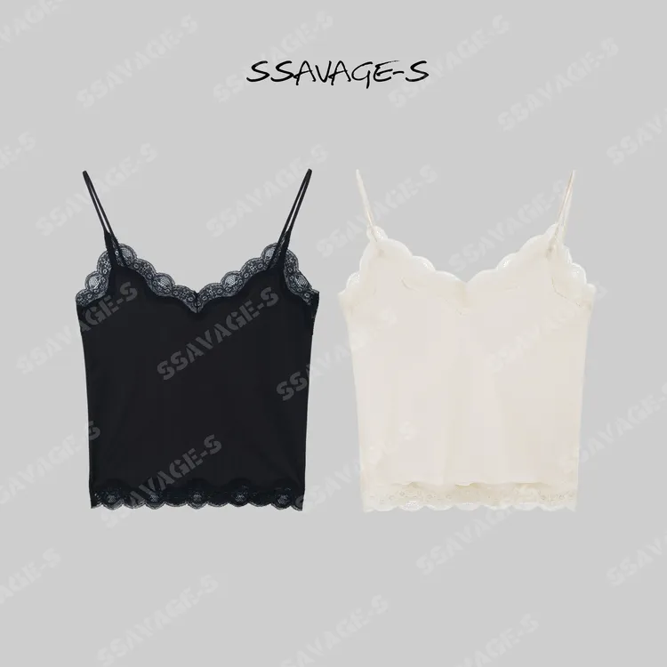 SSAVAGE“月华”法式蕾丝拼接细吊带上衣 SS91141