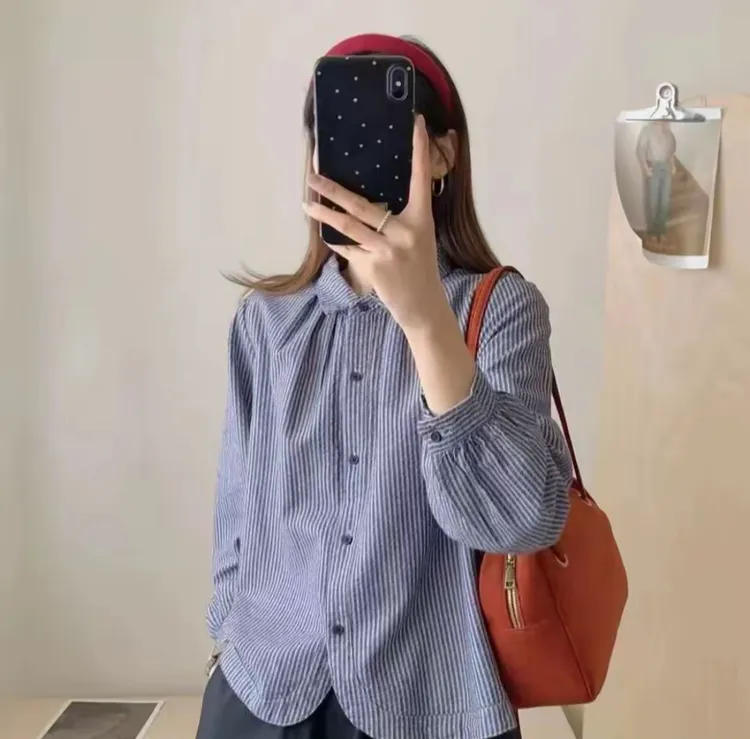 （棉）条纹长袖衬衫女衬衣新款洋气休闲减龄宽松时尚百搭上衣女开衫