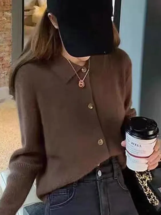 100%纯羊毛小香风女士羊毛衫百搭POLO领长袖针织衫女时尚羊毛衬衫