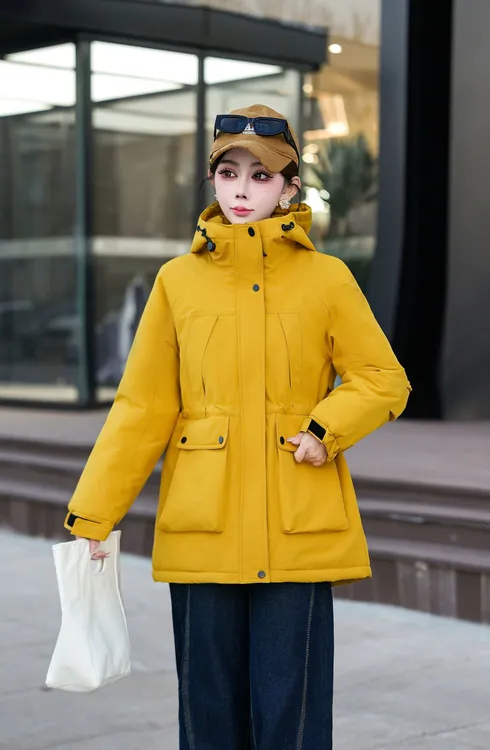 1691加棉加厚连帽收腰【升级格纹面料防风保暖】冬季保暖冲锋衣外套