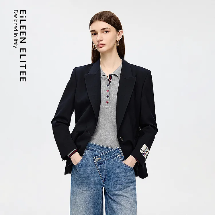朗姿欧洲EiLEENELITEE商务羊毛西装外套职业藏蓝2025年女西装外套