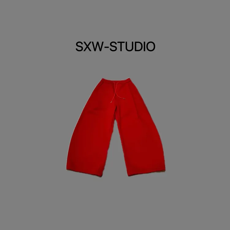 【善喜微】年款加绒针织弯刀阔腿裤