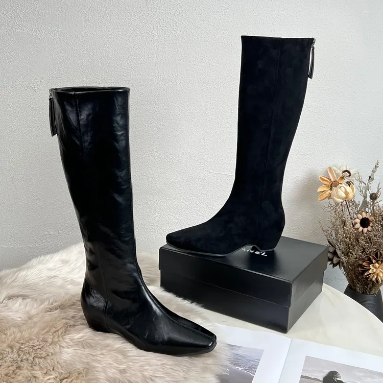 糖糖「小心机增高8公分」双色皮面绒面高级质感显高长靴;EDX551009