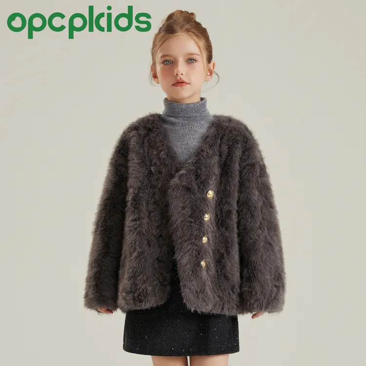 OPCP儿童精仿水貂外套秋冬新款短款女童小香风气质上衣OP2506H