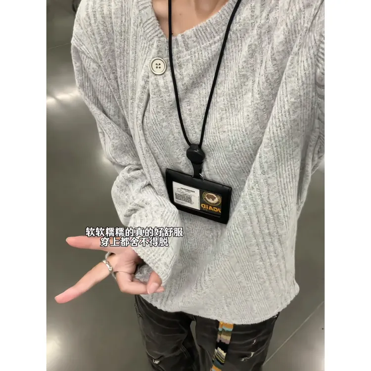老钱风针织卫衣男款秋季cleanfit慵懒风长袖t恤设计感打底衫上衣